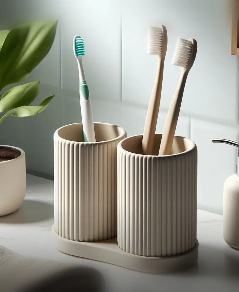 Ribbed Double Toothbrush Holder Set, Organizer 3d model