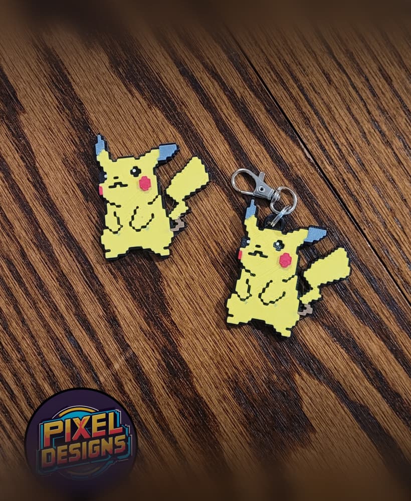 #0025 Pikachu Pixel Art with Keychain 3d model