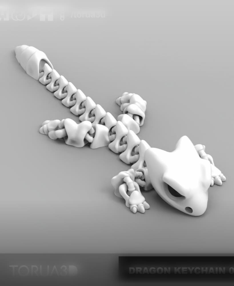 Articulated dragon keychain with skeleton design - Print in place - No supports - STL 3d model