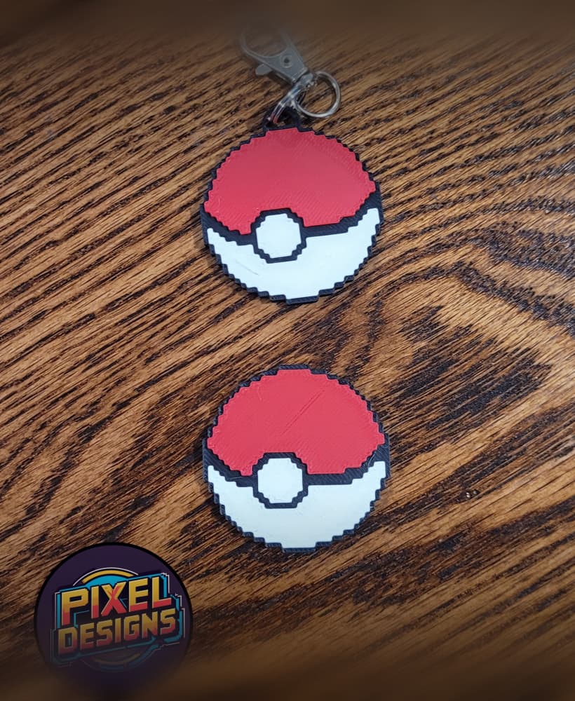 Pokeball Pixel Art with Keychain - No AMS Needed 3d model