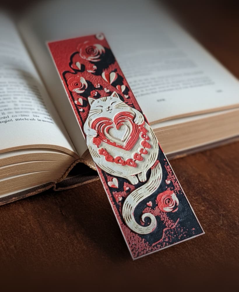 Valentine Kitty Bookmark5 - Hueforge - 4 colors 3d model