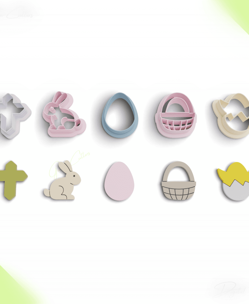 Easter Polymer Clay Cutter Package, 5 Models, 2 Cutter Version, 5 Sizes Included, Stl File, No: 1194 3d model
