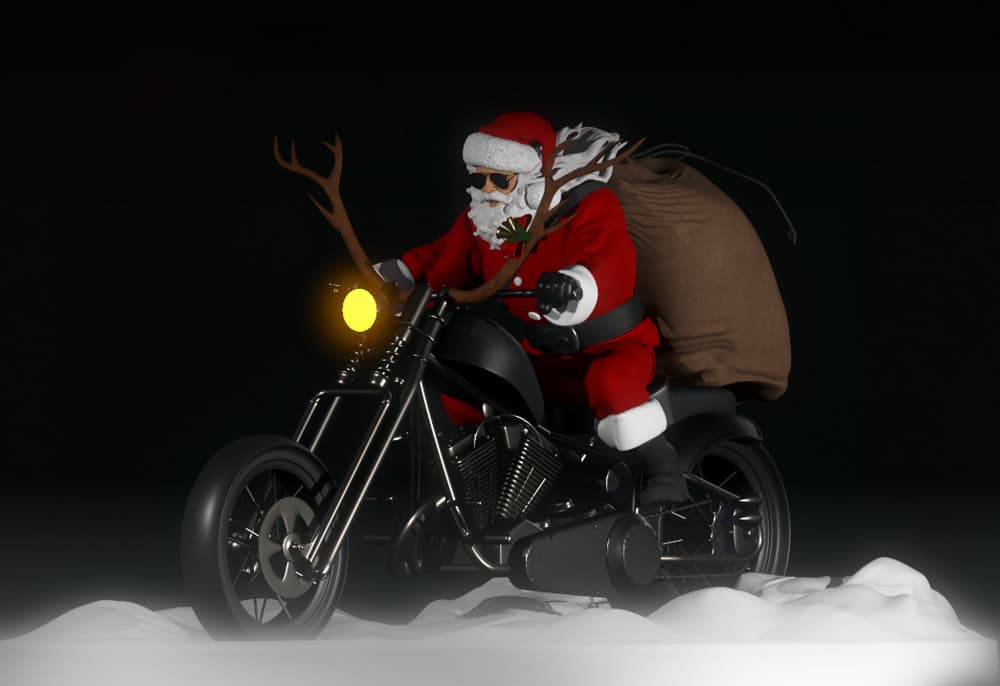 Biker Santa Claus on Reindeer Motorcycle - High Detail 3D Printable Model 3d model