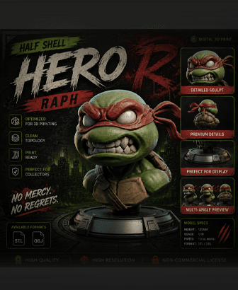 Rapheal TMNT Stylized headbust 3d model