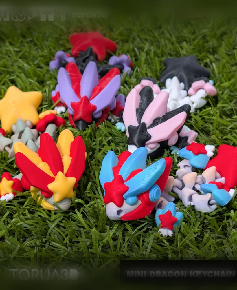 Mini dragon keychain 032 - print in place no supports stl 3mf 3d model