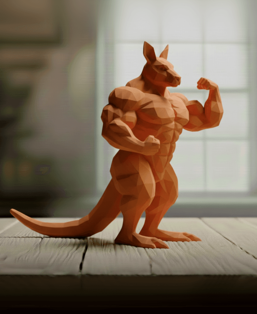Buff Kangaroo Low Poly - Bodybuilder Marsupial Sculpture 3d model