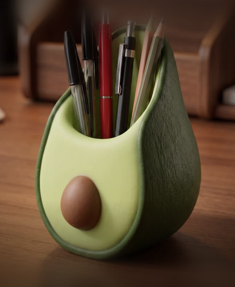 Cute Avocado Pen Holder - Whimsical Desk Organizer & Multi-Color Pencil Cup 3d model