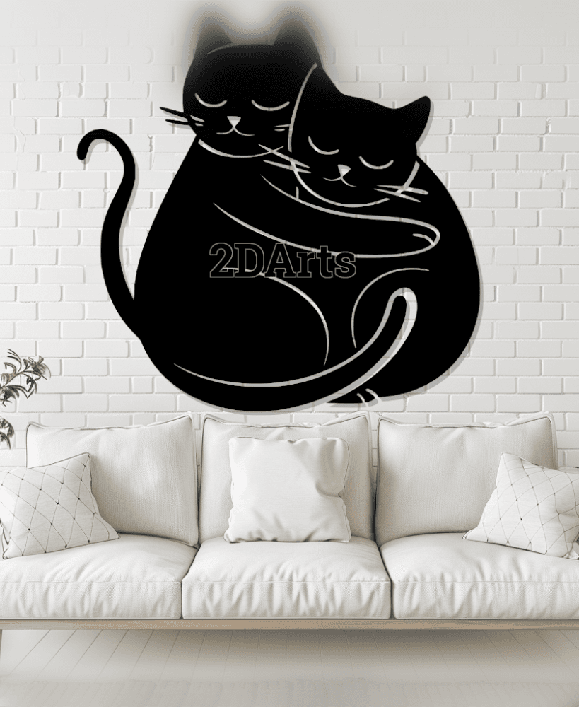 Two Chubby Cuddling Cats 2D Wall Art/Window 3d model