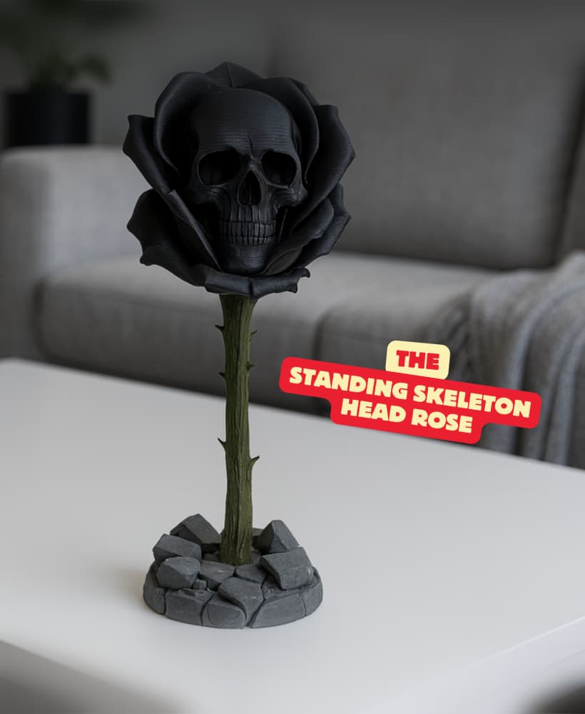 FORBIDDEN ROSE / ROSE WITH SKELETON HEAD ROSE AND STEM / GOTHIC DECOR / HALLOWEEN 3d model