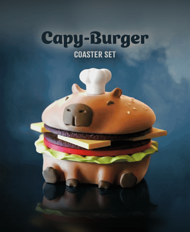 Capy-Burger Coaster Set 3d model