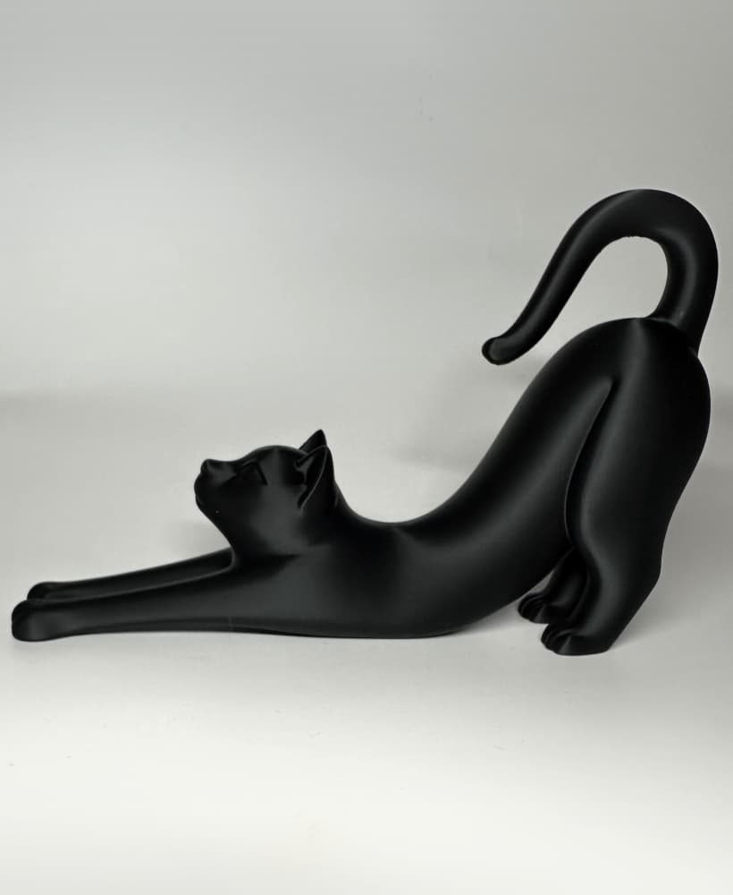 Stretching Cat – Minimal Black Cat Statue 3d model