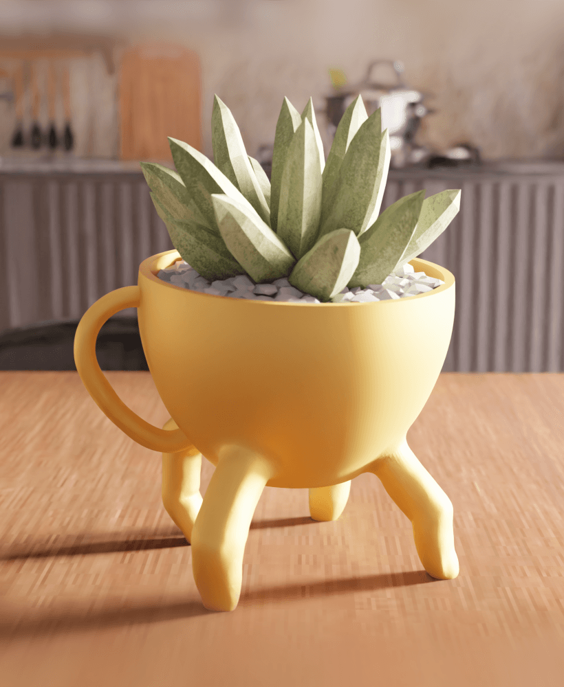 Quirky Standing Teacup Planter with Legs 3d model
