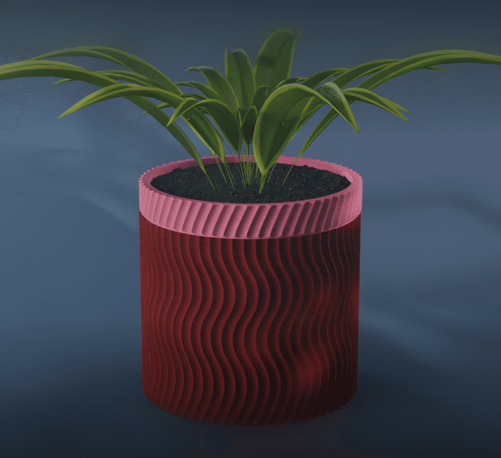 Mizu Planter Pot, Scalloped Reverse Sine | Small, Medium, Large | Self Watering and Drip Tray 3d model