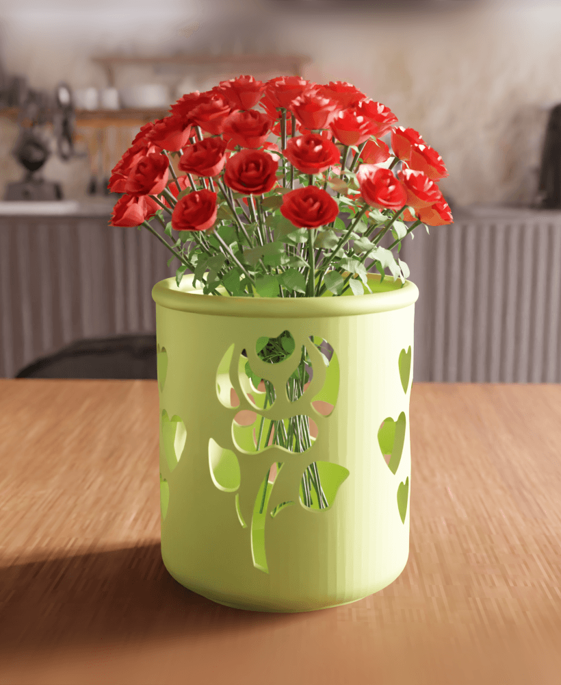 Romantic Rose and Heart Cutout Vase 3d model