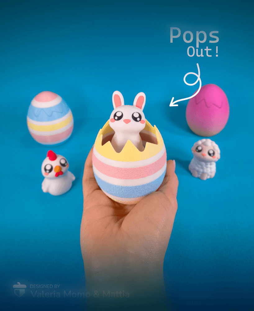 Easter Pop-Out Finger Toy Set (Eggs included), Bunny Chicken and Sheep 3d model