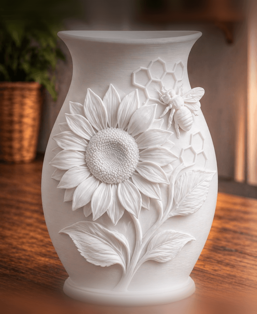 White Sunflower Bee Garden Vase 3d model