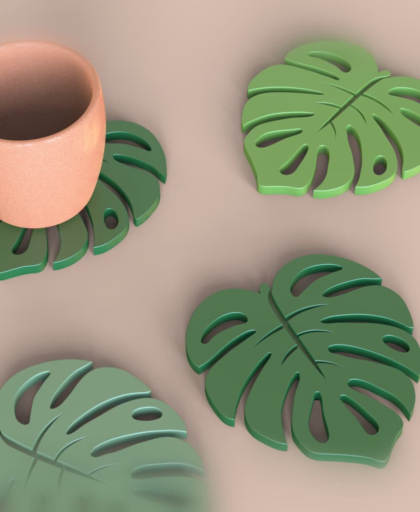 Monstera Leaf Coaster, 3D Tropical Home Decor STL File, Eco-Friendly Drink Coasters, Unique Gift 3d model