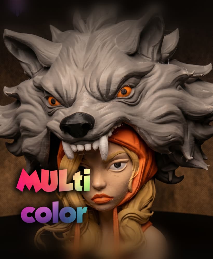 Red Riding Hood Wolf Bust 3MF | Fantasy Multi-Color | FDM 3d model