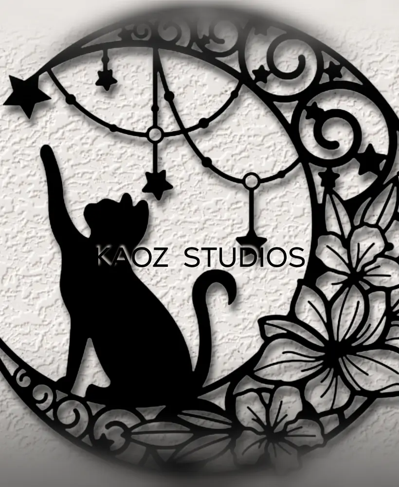 cat moon stars wall art space kitty home decor 3d model