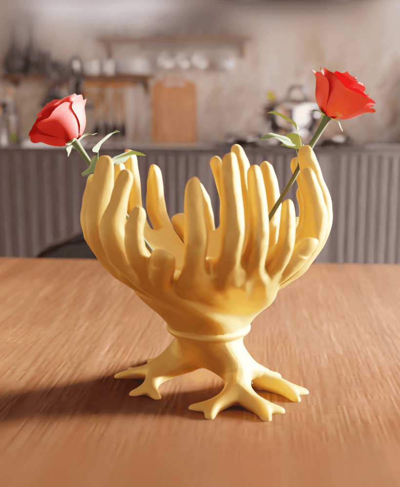 Surrealist Open Cupped Hands Vase 3d model