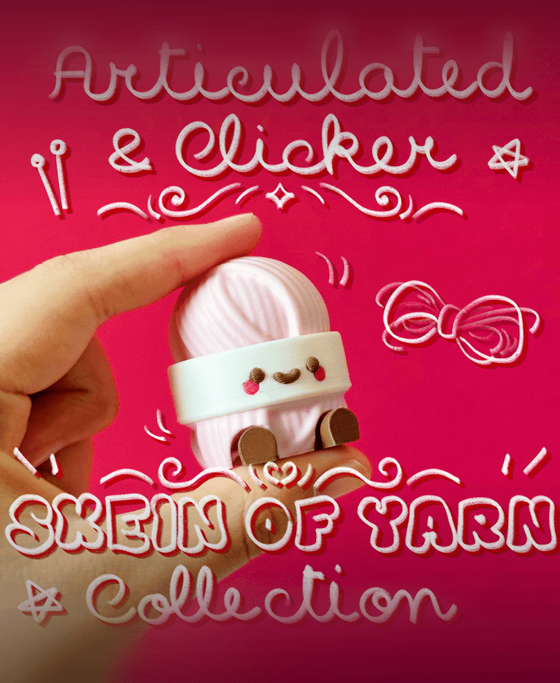 Cute Articulated & Clicker Skein of Yarn | Print-in-place | Support-free 3d model