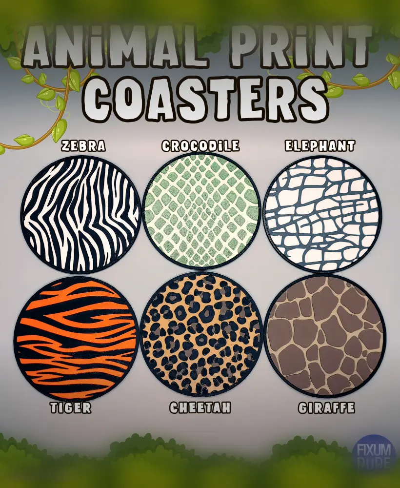 Jungle Safari Animal Print Coasters 3d model