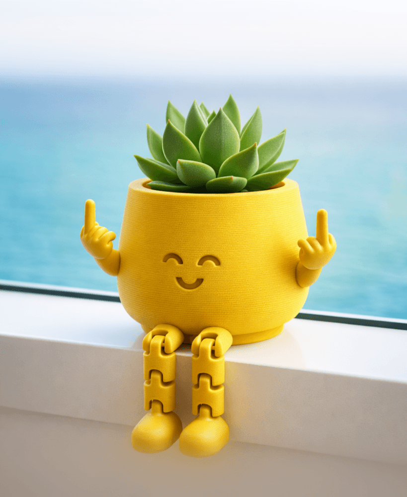 Flexi Middle Finger Planter | Articulated Happy Face Plant Pot 3d model