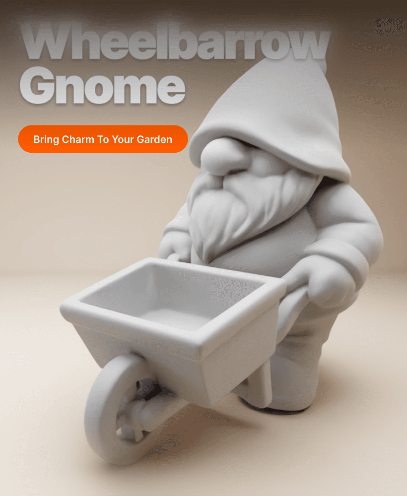 Chubby Garden Gnome with Wheelbarrow – 3D Printable Figurine 3d model