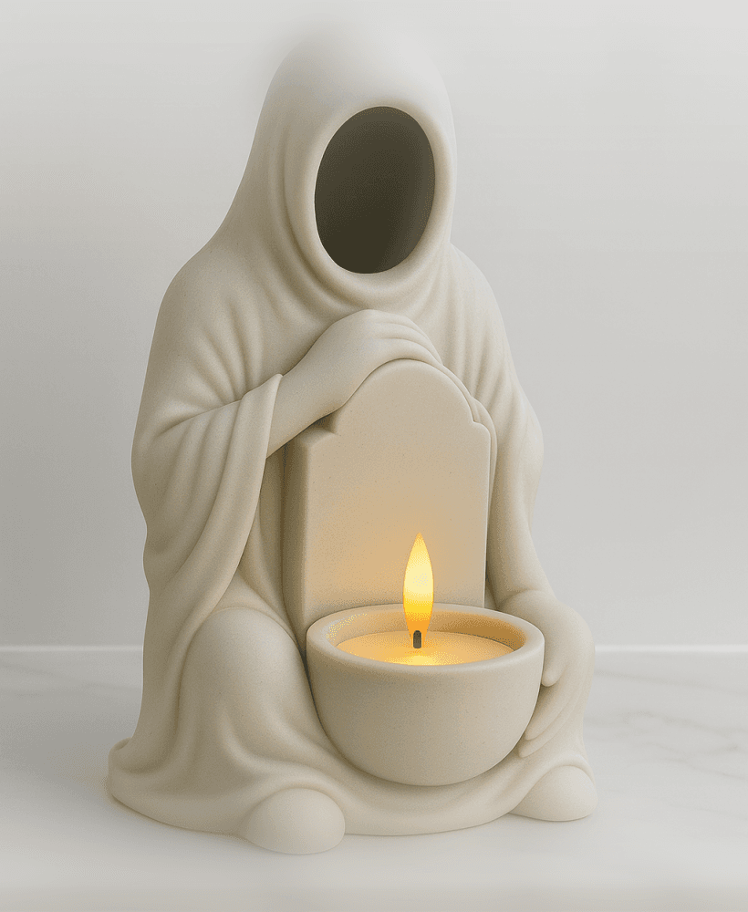 Free Faceless Hooded Tealight Holder STL – Gothic Memorial Candle Holder 3D Print 3d model