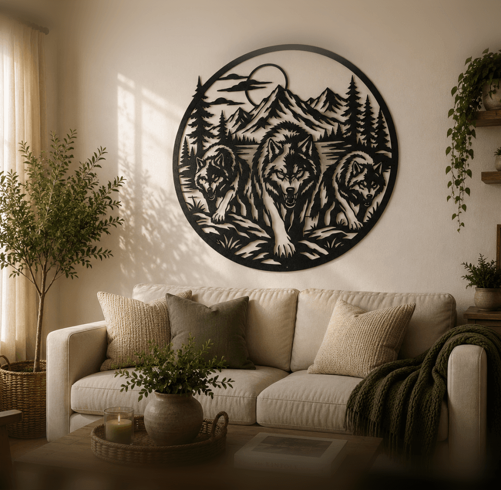 Wolf Pack Mountain Forest 2D Wall Art.stl 3d model