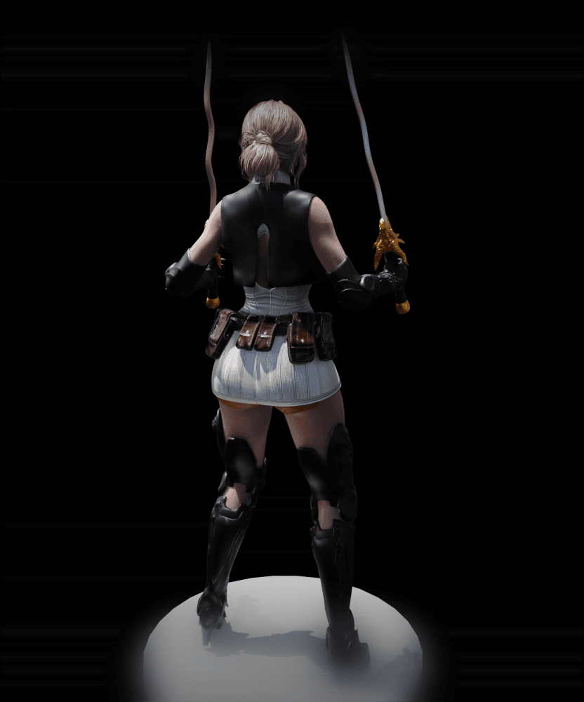 Fierce Warrior Woman – Dual Swords & Flowing Cape 3d model
