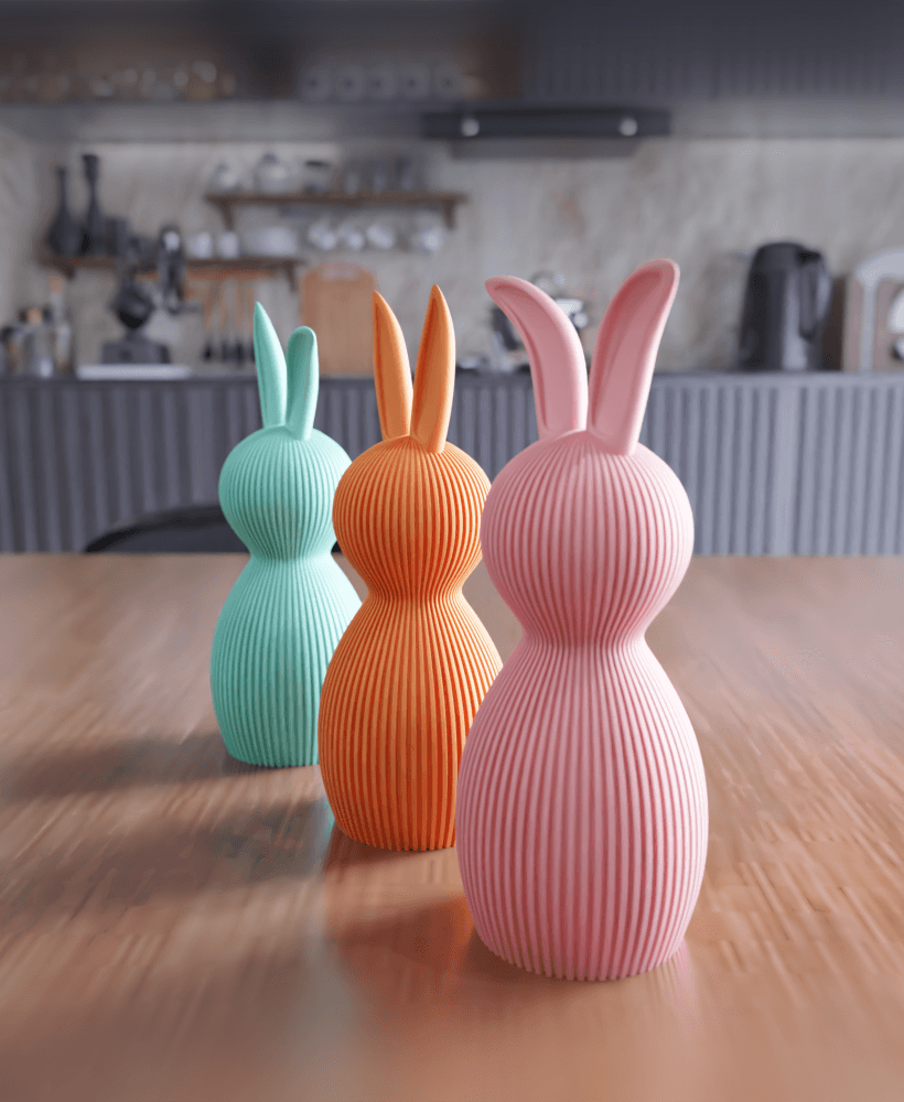 Ribbed Easter Bunny Figure Set - Spring Table Centerpiece 3d model