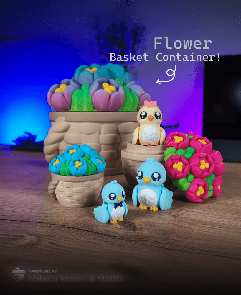 Flower Basket Container (Diorama for Cute Flexi Birds) 3d model
