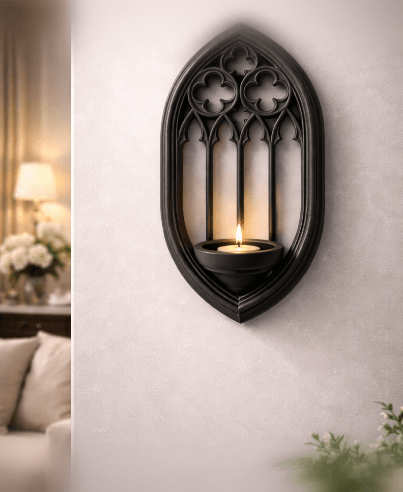 Cathedral Window Tealight Holder STL – Gothic Wall Candle Decor 3d model
