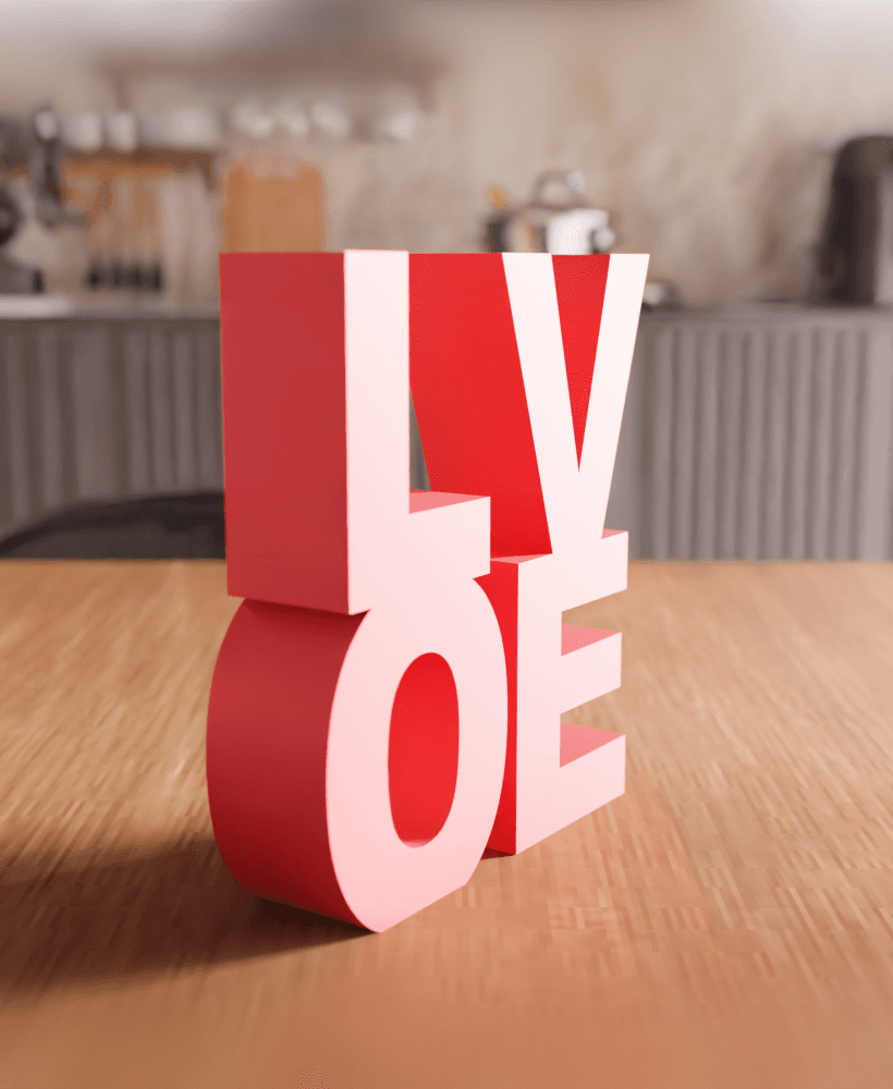Geometric Stacked LOVE Typography Sign 3d model