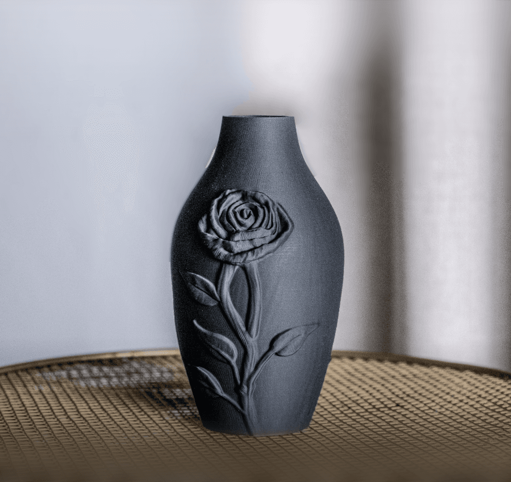 Elegant Black Rose Embossed Vase 3d model