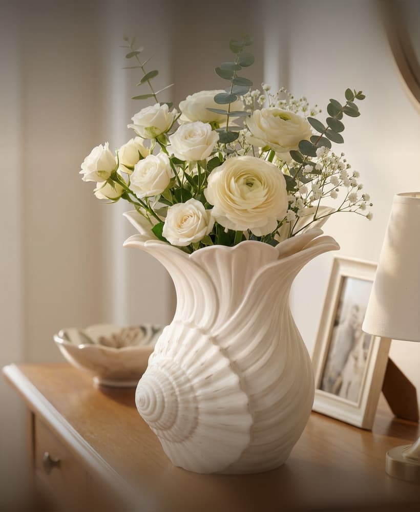 Sculptural Seashell Flower Vase - Organic Biomorphic Decor 3d model