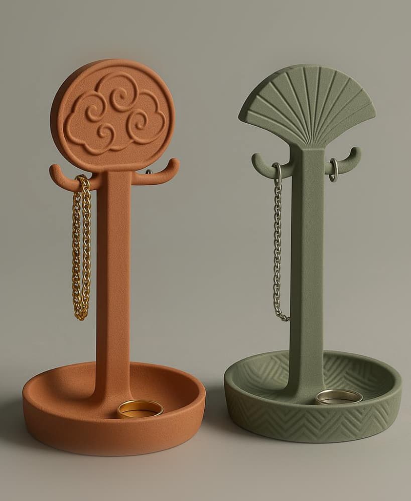 Harmony Jewelry Holders with Elegant Cloud and Fan Patterns – Stylish Ring and Chain Organizer for M 3d model