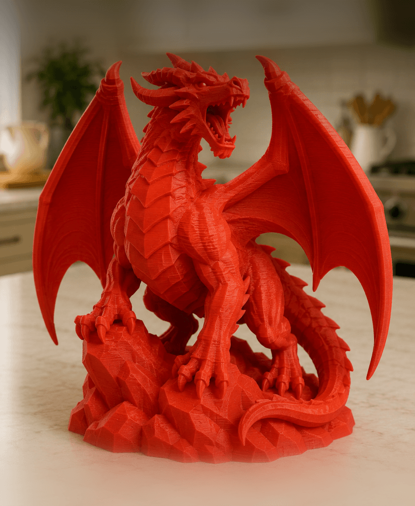 Red Dragon on Flame Base STL 3d model