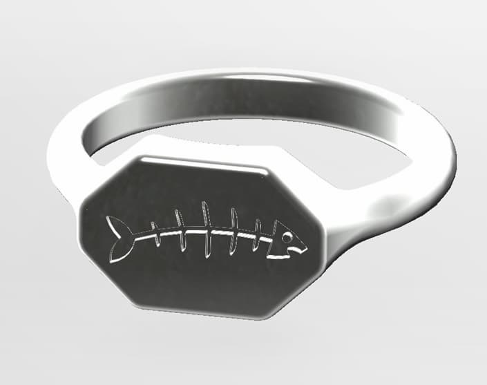 Fish Skeleton Hex-ish Signet Ring 3d model