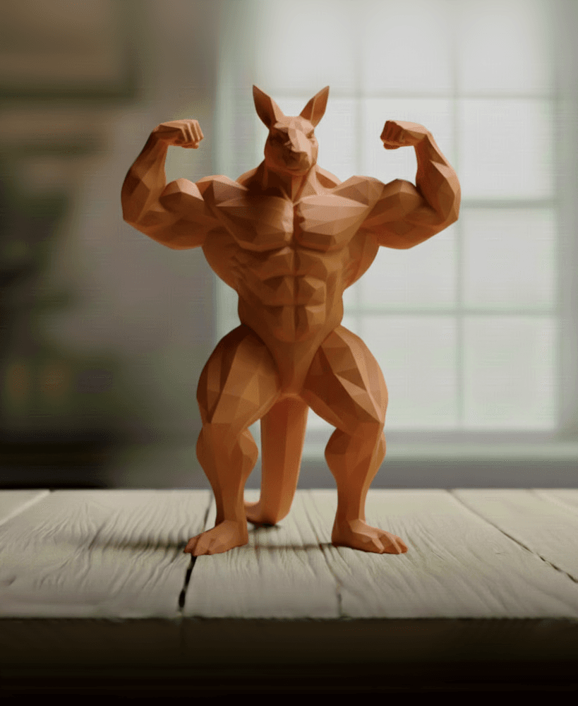 Buff Kangaroo Low Poly - Bodybuilder Marsupial Sculpture 3d model