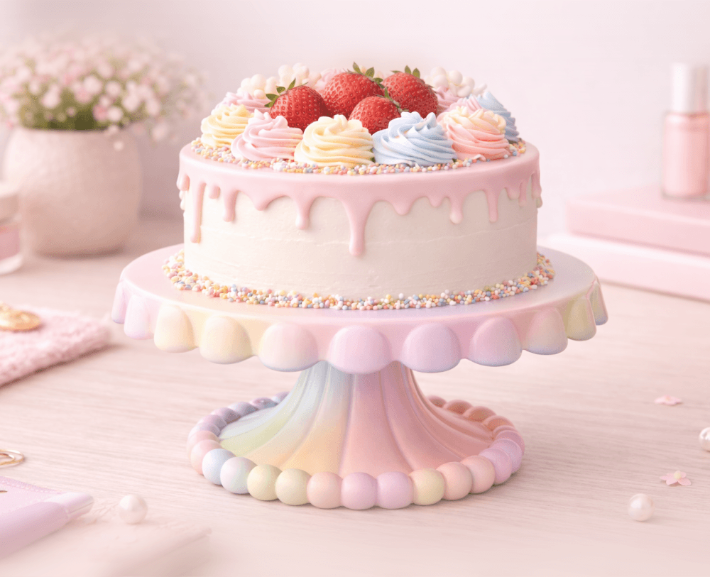 Kawaii Cake Stand STL – Cute Dessert Display with Drip & Sprinkle Details 3d model