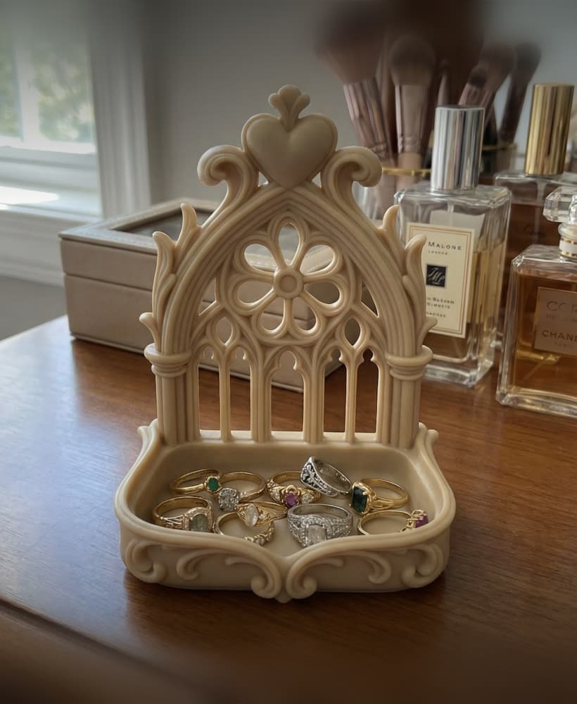 Gothic Cathedral Ring Holder - Architectural Jewelry Display & Trinket Tray 3d model