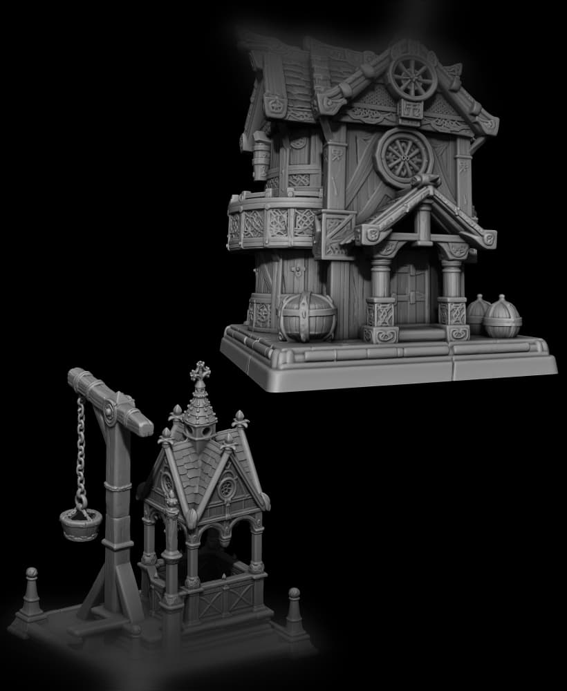 Tavern & Water well 3d model