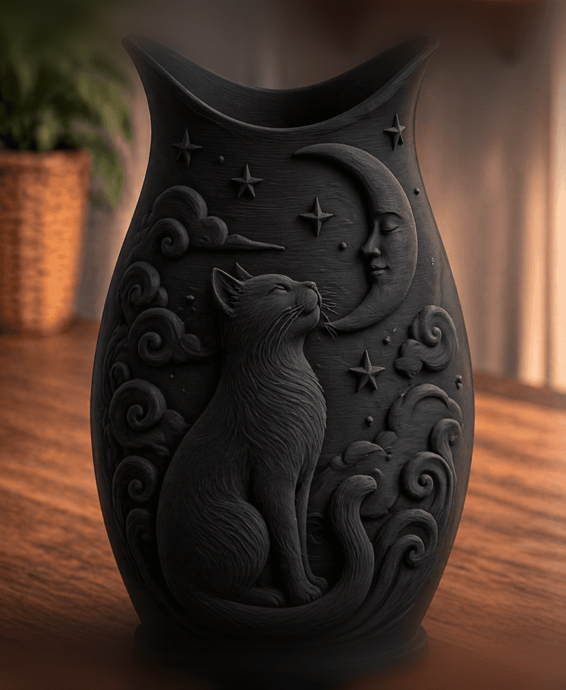 Black Cat Moonlight Vase 3d model
