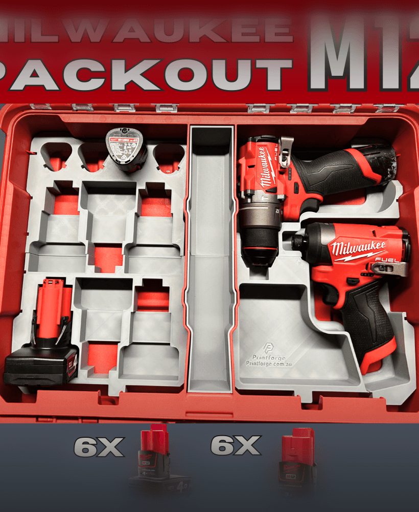 Milwaukee Packout Insert - M12 Impact & Drill - 12x M12 Batteries 3d model