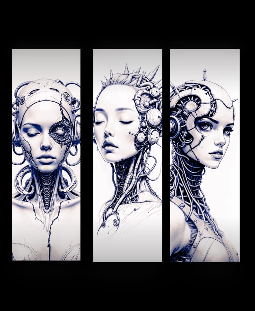 Beauty of Flesh and Metal - Concepts for a cyborg queen - Set of bookmarks 3d model