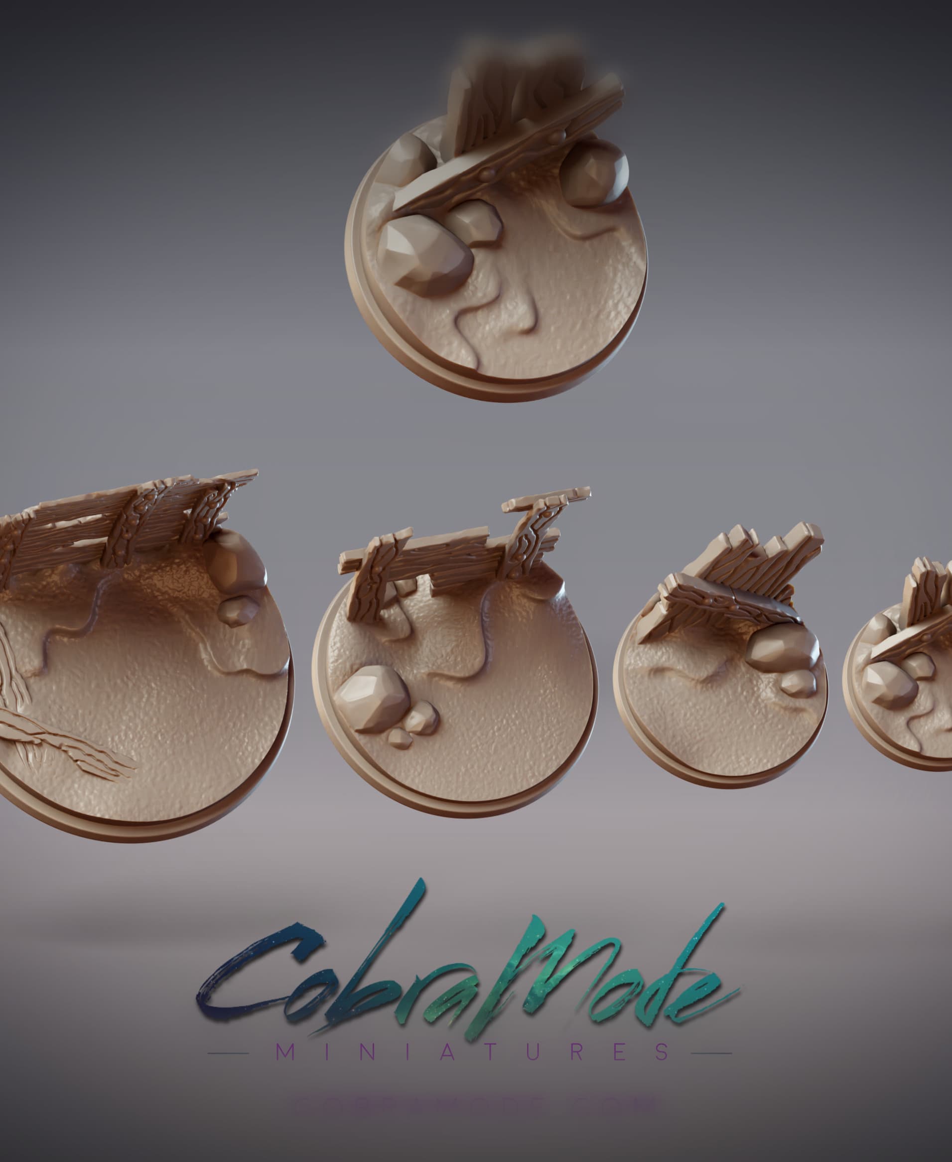 Broken Planks Base Pack - Round and Square Versions (8pcs) 3d model
