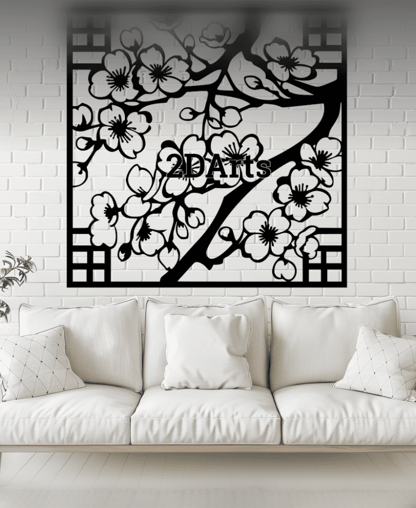 Cherry Blossom 2D Wall Art/Window Art - Digital STL & SVG File for 3D Printing or Laser Cutting 3d model