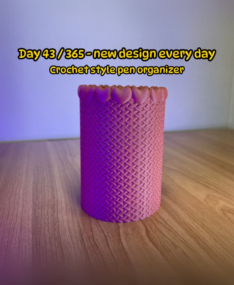 Heart Crochet Pen Organizer – Textured Desk Holder 3d model